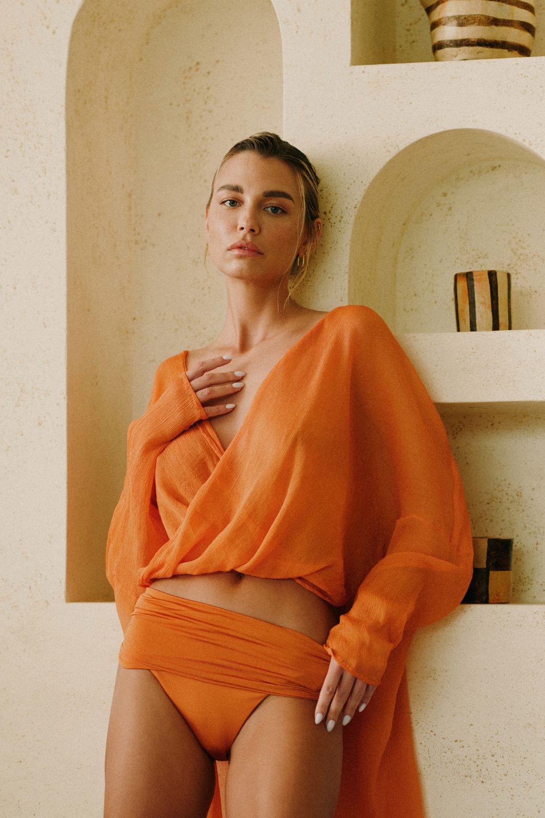 Monsena High-Waist Bikini Bottom Orange